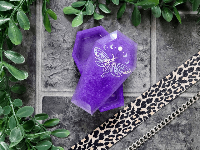Coffin Trinket Box - Purple with Moth Design