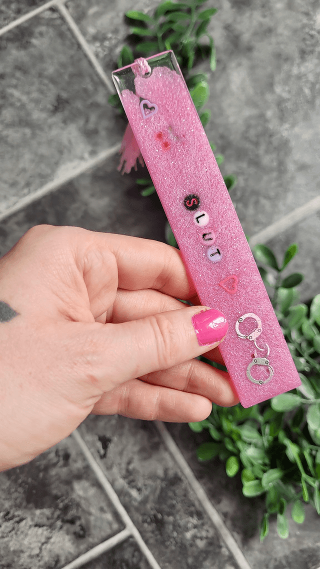 Bookmark - SLUT - Pink Glitter with Handcuffs