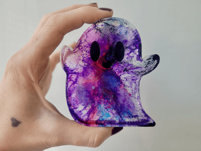 Ghost Ornament - Purple, Pink & Blue Swirl with Sparkles 
