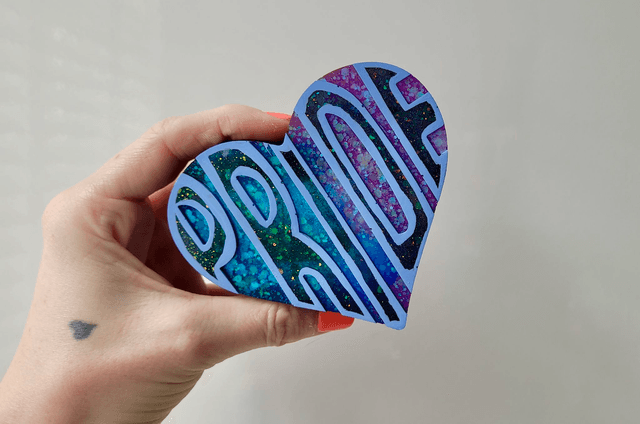 PRIDE Heart - Outlined, Purple Glitter Heart Ornament