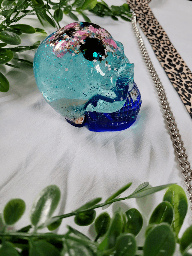 Skull Ornament - Large - Glitter Blue
