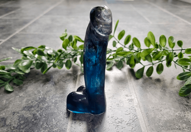 Penis Ornament -Black & Blue Swirl - Medium 14.5cm