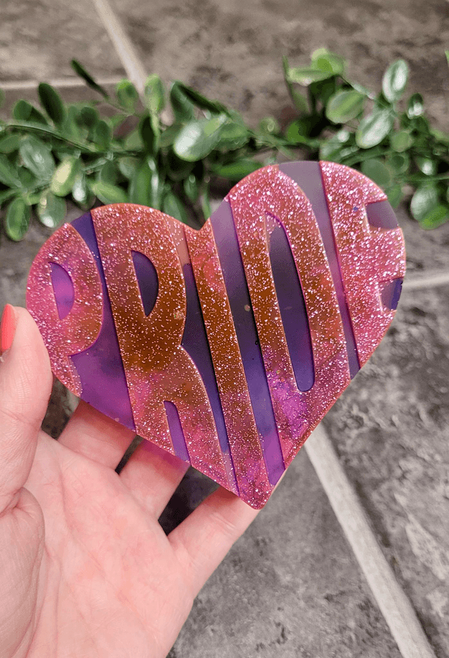 PRIDE Heart - Pink glitter ‘Pride’ with purple and blue marble