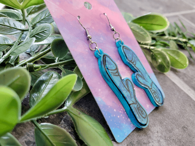 Earrings | Blue Glitter Tie-Dye Swirl  Glitter Rabbit Vibrator Earrings | Stainless Steel Hooks