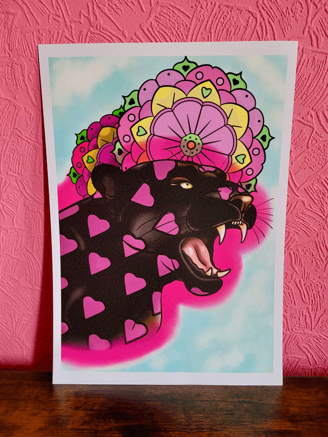 Heart Black Panther & Mandala A4 Art Print