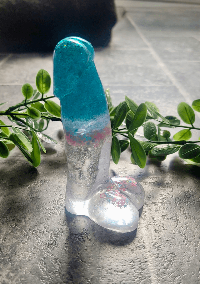 Penis Ornament - Blue Glitter & Clear with Pastel Holographic Star Confetti - 12cm