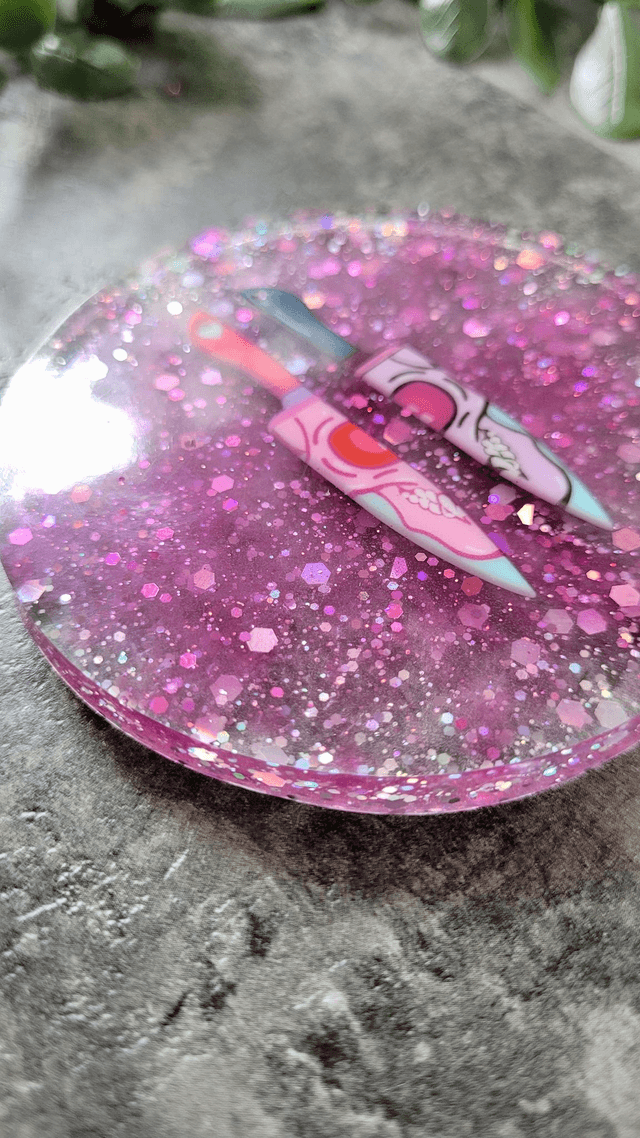 Coaster - Pink Glitter & Skull Knives