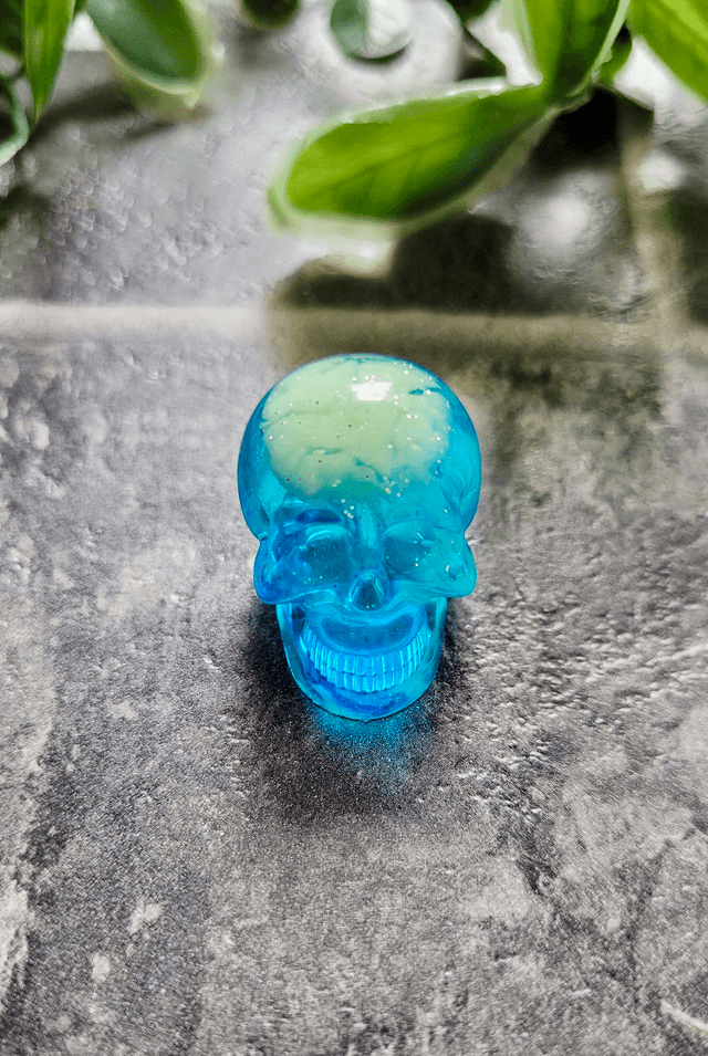 Skull Ornament - Mini - Blue & White-Green Swirl
