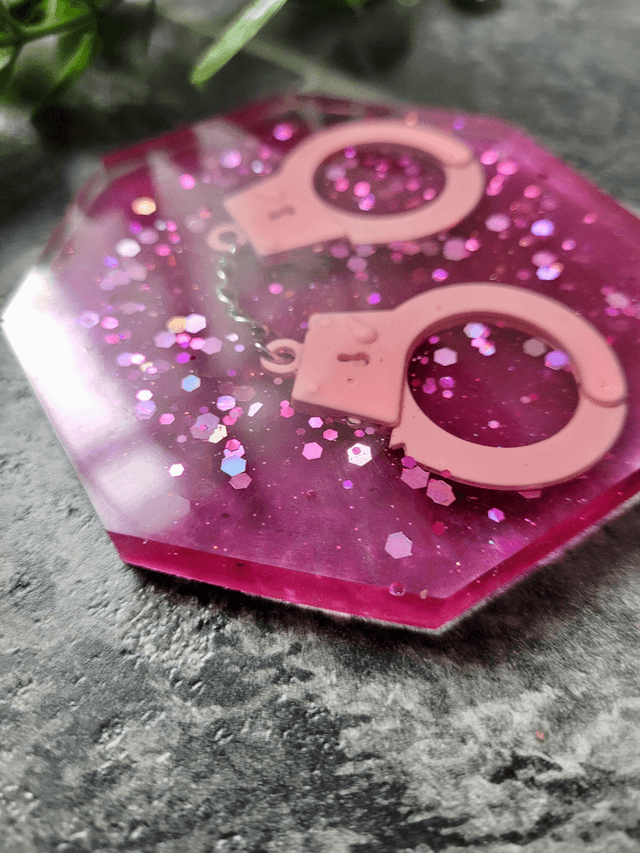 Coaster - Pink Glitter Handcuffs Coaster - Hexagon 