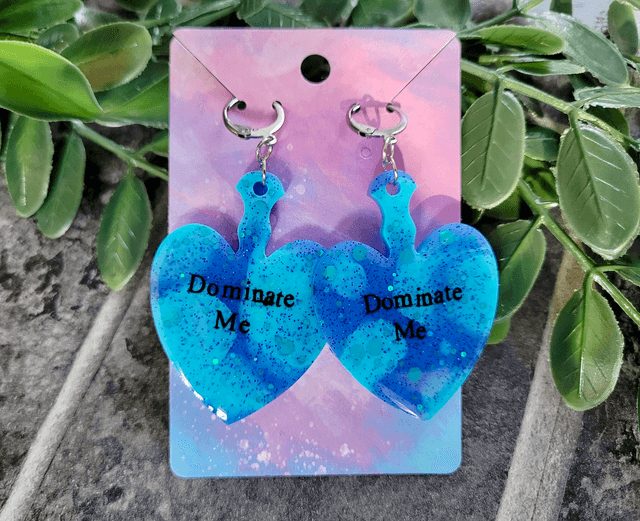 Earrings | Blue Tie-Dye Swirl Dominate Me Heart Earrings - Stainless Steel Leverback Hoops