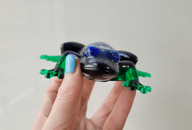 Frog Ornament – Glitter Hearts, Blue, Black & Green