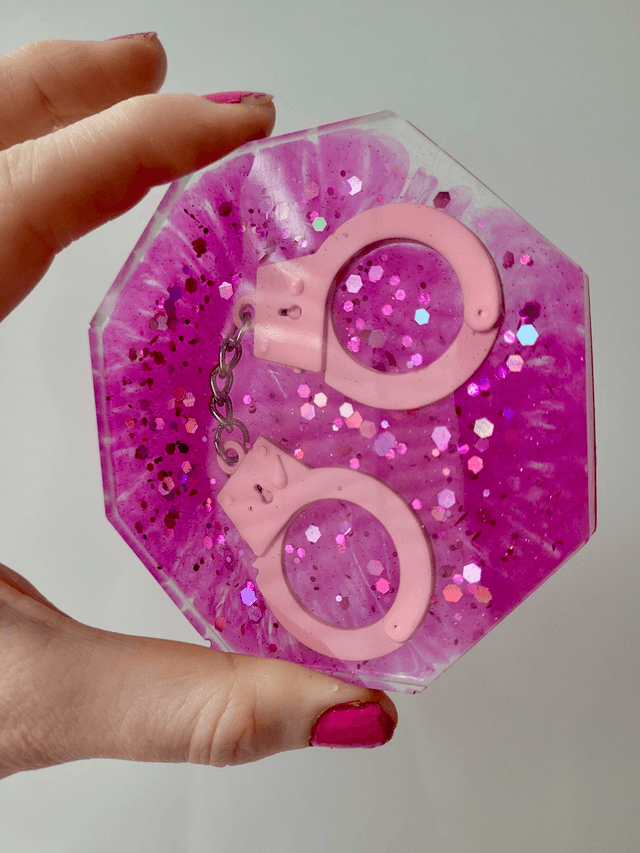 Coaster - Pink Glitter Handcuffs Coaster - Hexagon 