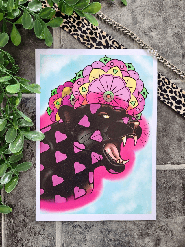 Heart Black Panther & Mandala A4 Art Print