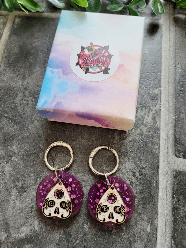 Boot Charms - Ouija Planchette Purple Glitter YES/NO Boot Clips