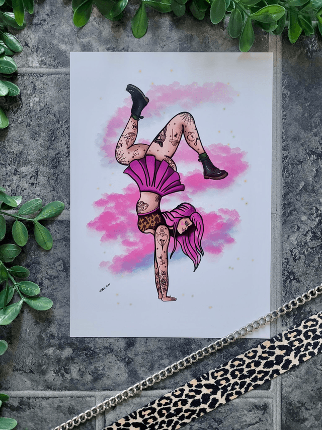 Tattooed Handstand Girl Art Print – A4 & A6