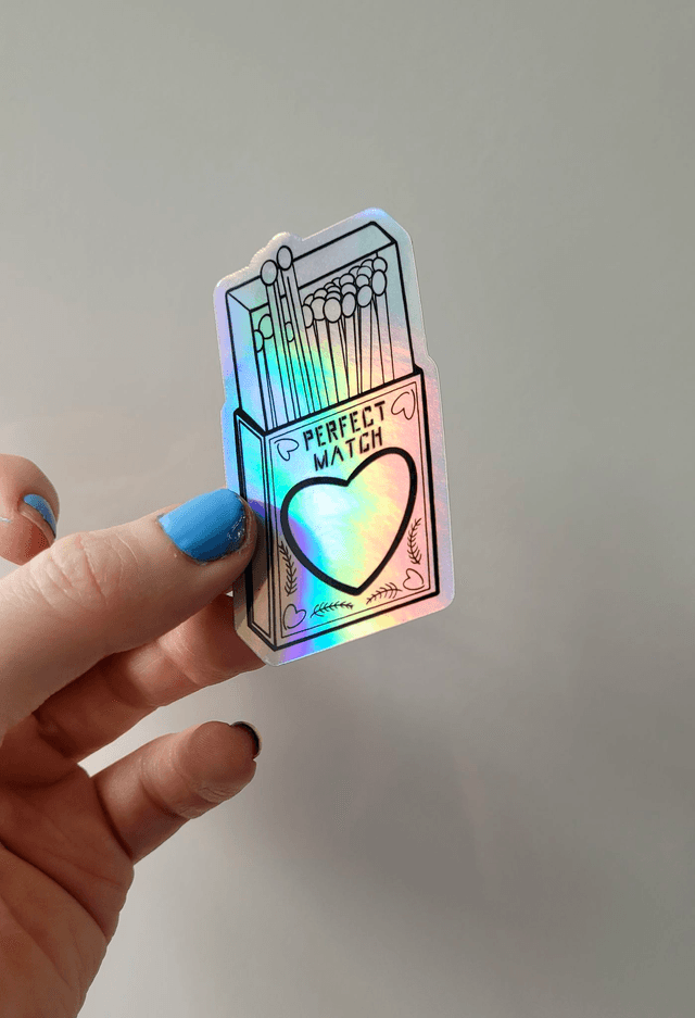 Perfect Match Holographic Vinyl Sticker – Tattoo-Inspired Alt Art