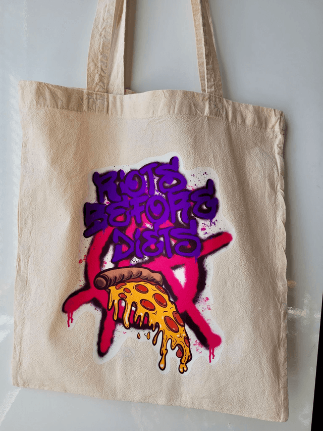 Riots Before Diets Pizza Punk Tote Bag