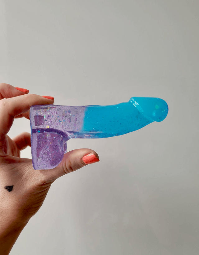 Penis Ornament - Lilac and Blue Teal Glitter - 12cm