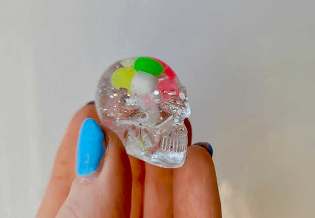 Skull Ornament - Mini - Silver Glitter & Pill Capsules