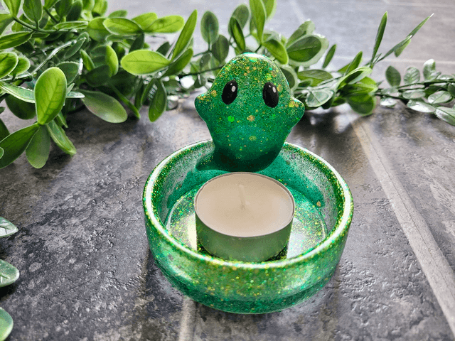 Ghost Trinket Tray Pot – Green & Gold Glitter - or Tealight Holder