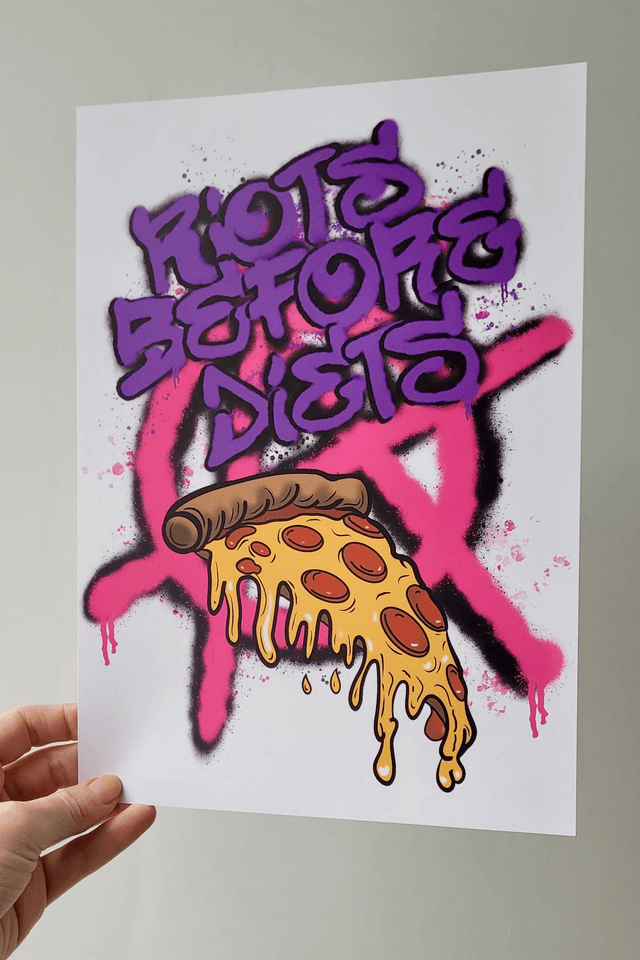 Riots Before Diets – Feminist Pizza Punk A4 Art Print