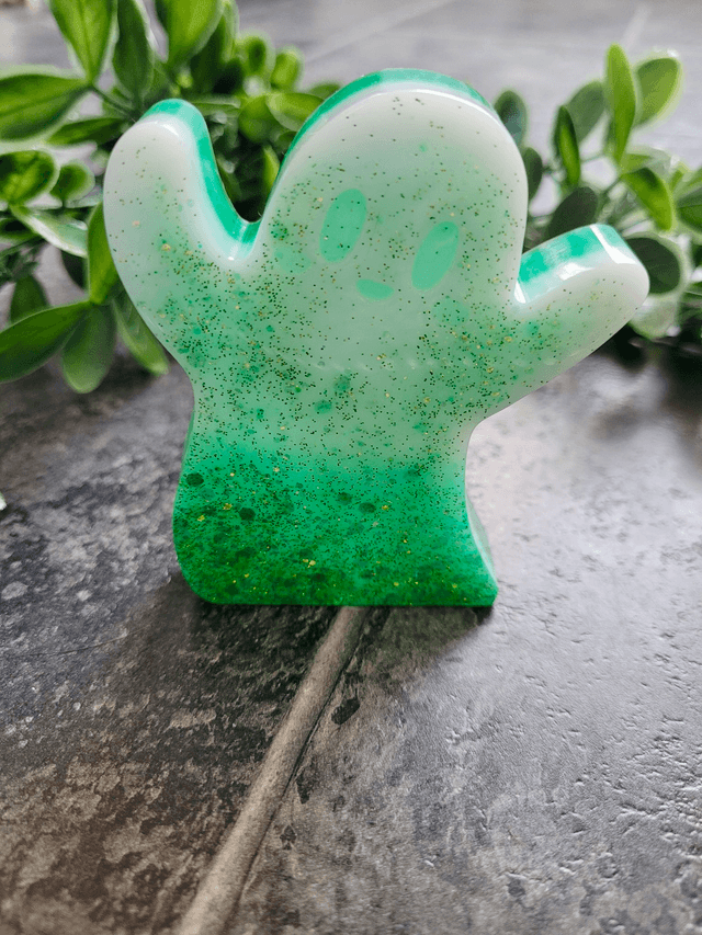 Ghost Ornament - White to Green Ombré, Gold & Green Glitter 