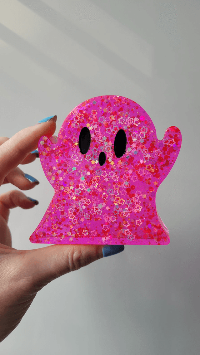 Ghost Ornament - Bright Pink with Holographic Stars
