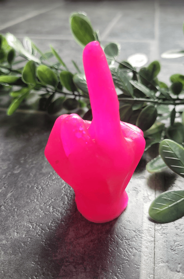 Middle Finger Hand Ornament – Bright Pink Glitter 