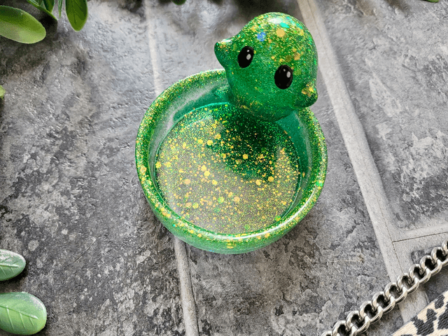 Ghost Trinket Tray Pot – Green & Gold Glitter - or Tealight Holder