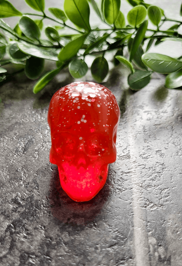 Skull Ornament - Medium - Red with Silver Glitter