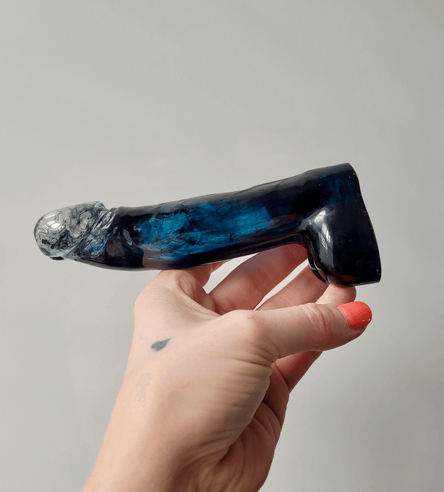 Penis Ornament -Black & Blue Swirl - Medium 14.5cm