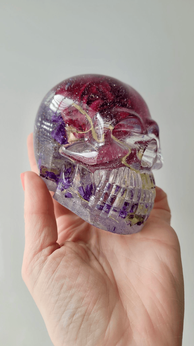 Skull Ornament - Large - Flower Floral Glitter