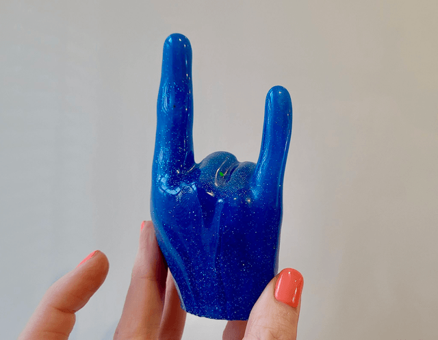 Rock On Hand Ornament – Blue Glitter Ombré Gradient 