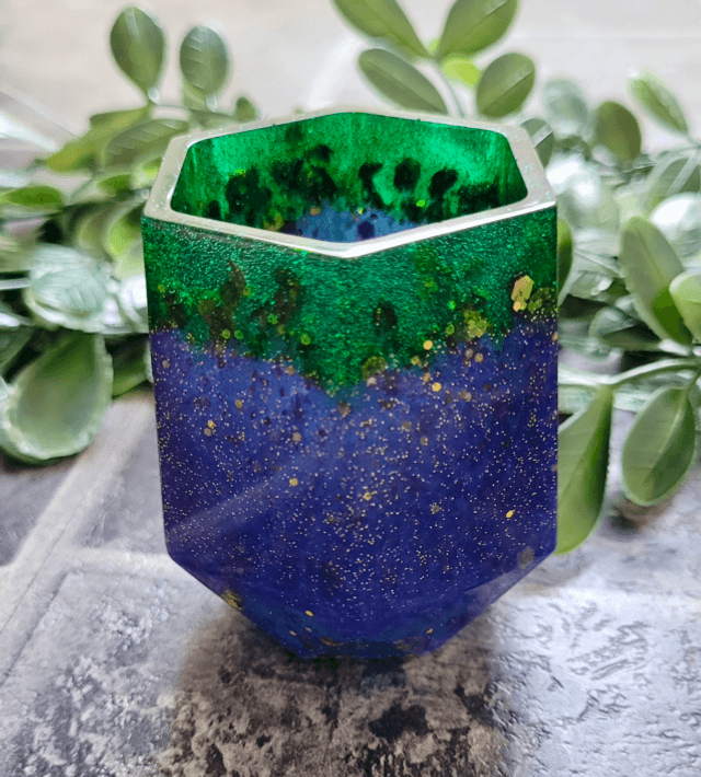 Pencil Pot – Blue & Green with Gold Glitter