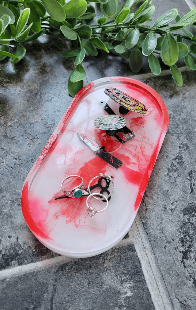 Trinket Tray - Blood Swirl & Knives Horror Trinket Tray