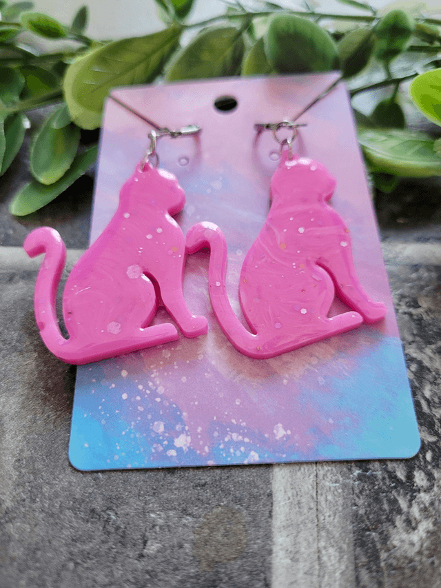 Earrings | Pink Cats - Glitter Swirl | Stainless Steel Hoops
