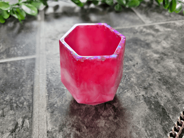 Pencil Pot – Pink & White Tie Dye Glitter Milkshake Swirl
