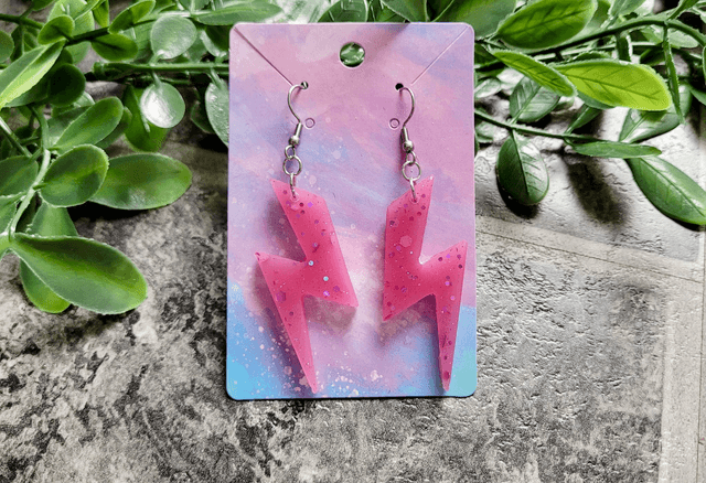 Earrings - Pink Sparkle Lightning Bolt Earrings | Stainless Steel Shepherd Hooks