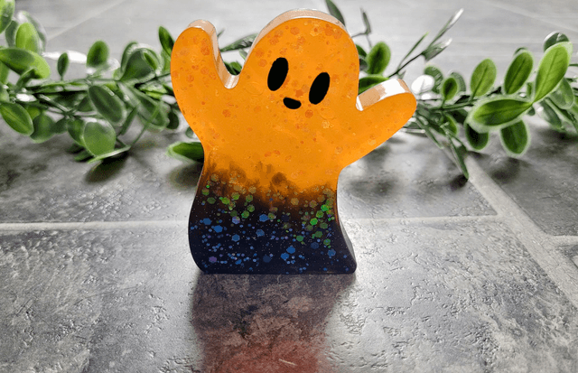 Ghost Ornament - Blaze - Orange & Black Glitter 