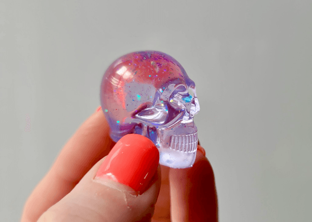 Skull Ornament - Mini - Lilac, Clear, Holograph Glitter