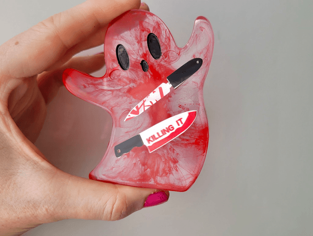 Ghost Ornament - ‘Killing It’ Bloody Horror Ghost with Knives