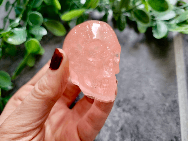 Skull Ornament - Medium - Peachy Pink Glitter