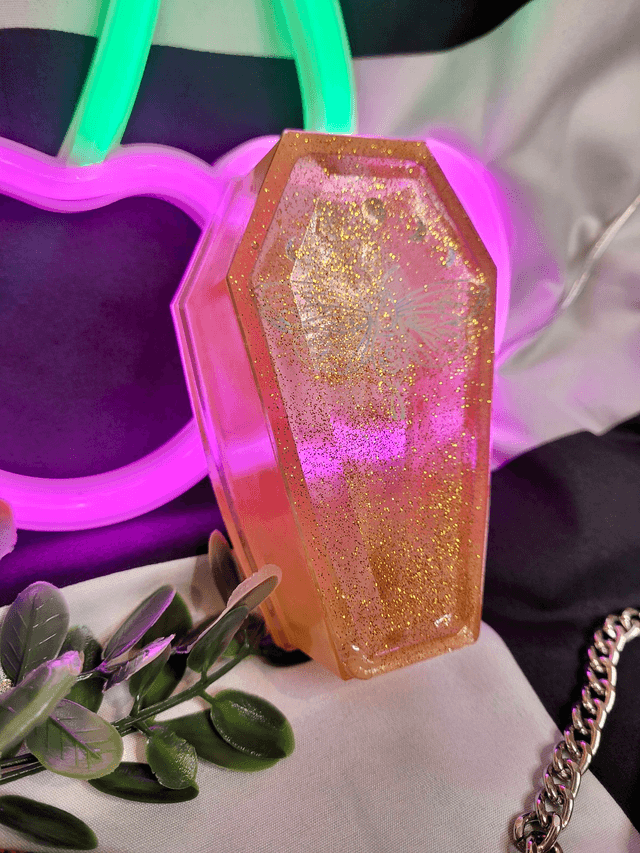 Coffin Trinket Box - Gold with Moth Design