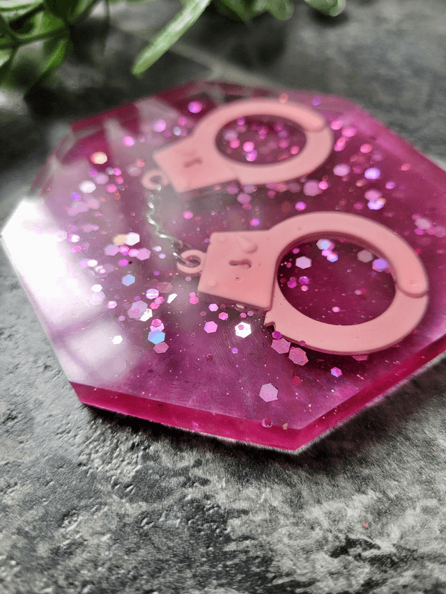 Coaster - Pink Glitter Handcuffs Coaster - Hexagon 
