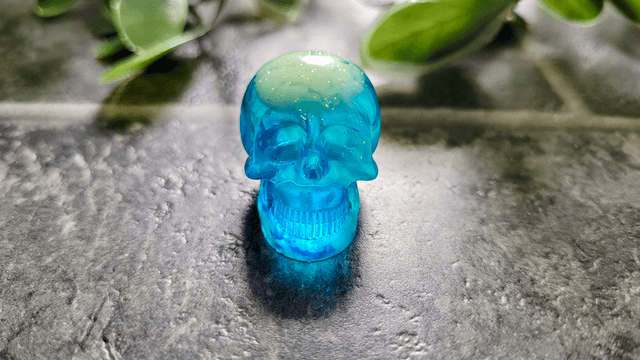 Skull Ornament - Mini - Blue & White-Green Swirl