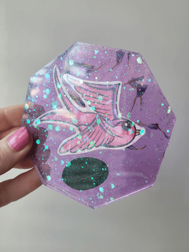 Coaster - Pink & Purple Swallow