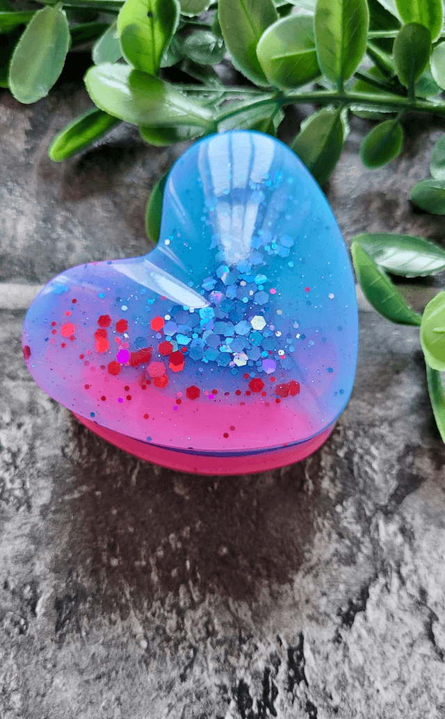 Heart Pot Trinket Tray – Bright Pink and Blue Glitter Heart Shaped Box