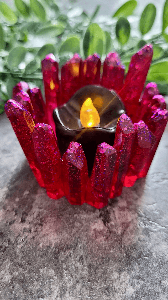 Tealight Candle Holder - Pink-Red Glitter Crystal Tealight Holder