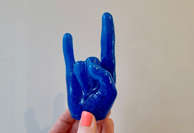 Rock On Hand Ornament – Blue Glitter Ombré Gradient 