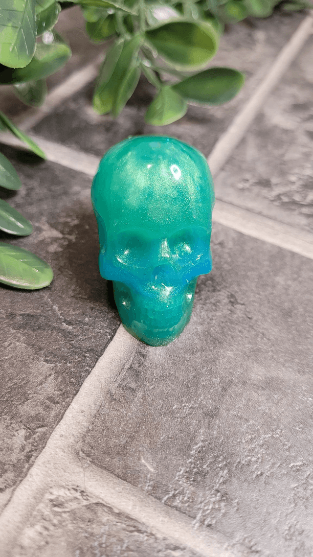 Skull Ornament - Medium - Green & blue shimmer